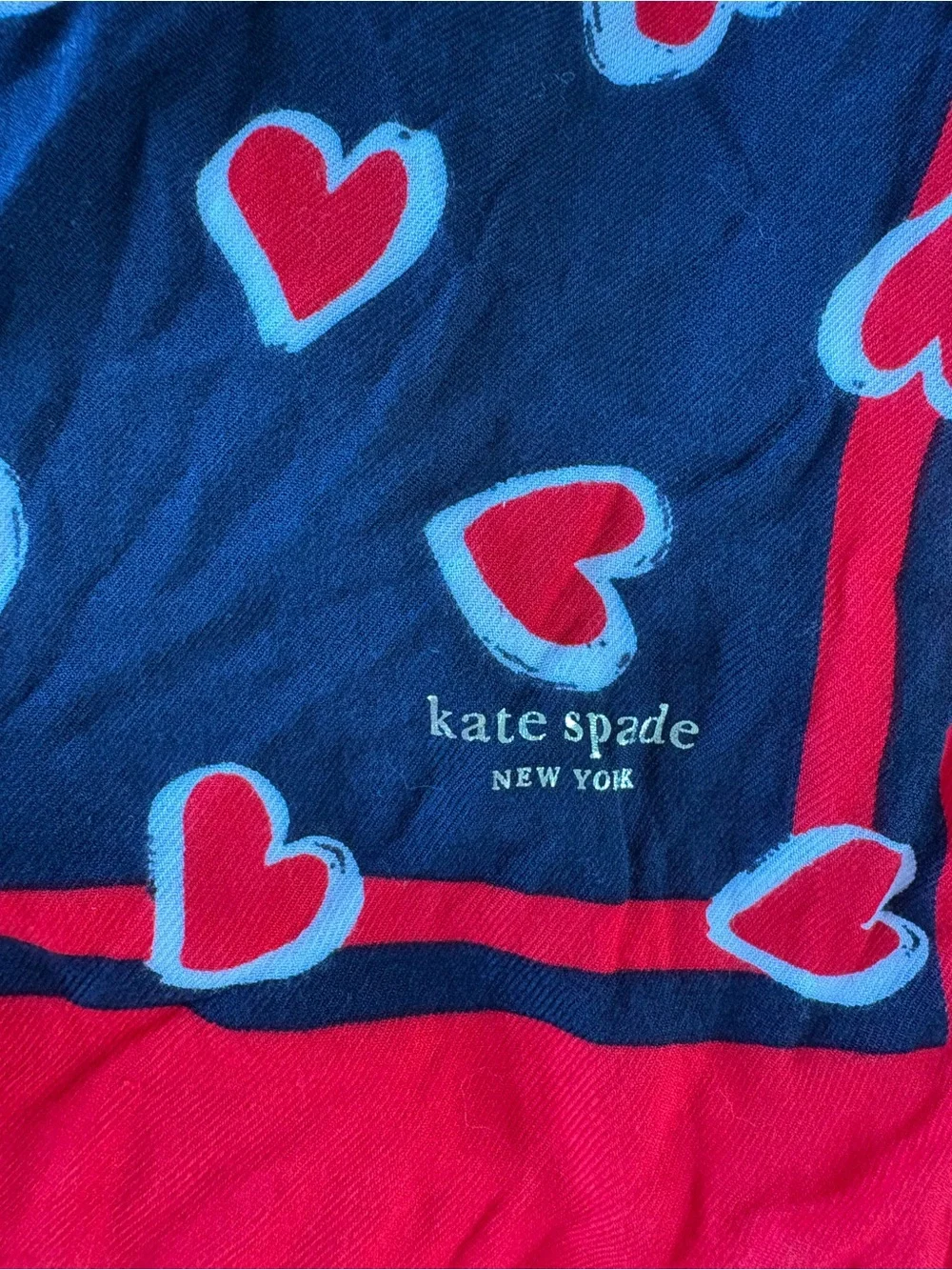 KATE SPADE Brushstroke Heart Oblong Scarf Black Red White Novelty Teacher Career